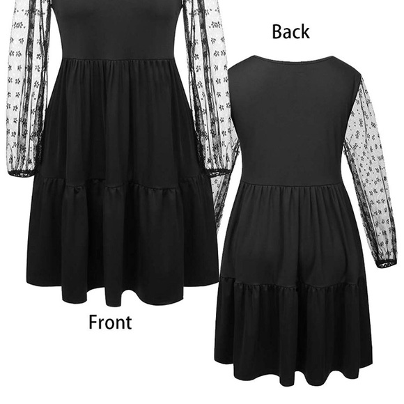 🆕 V Neck Lace Long Sleeve Pocket Swing Dress - Picture 3 of 3